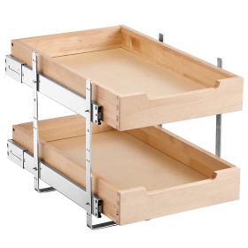 2 Tier Pull Out Cabinet Organizer, 14"W x 21"D Cabinet Drawer, Soft Close Slide out Shelf, Heavy-Duty Sliding Wood Drawer